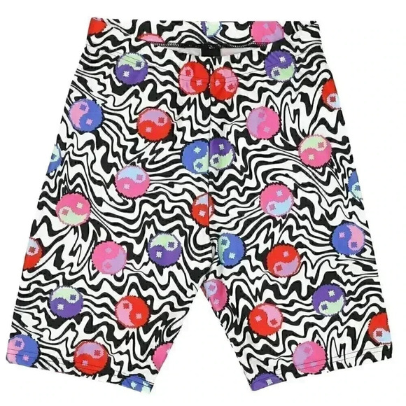 Trippy Yin Yang Biker Shorts‎ Size Small 80s Colorful Shorts Summer Biker Shorts - Picture 1 of 3